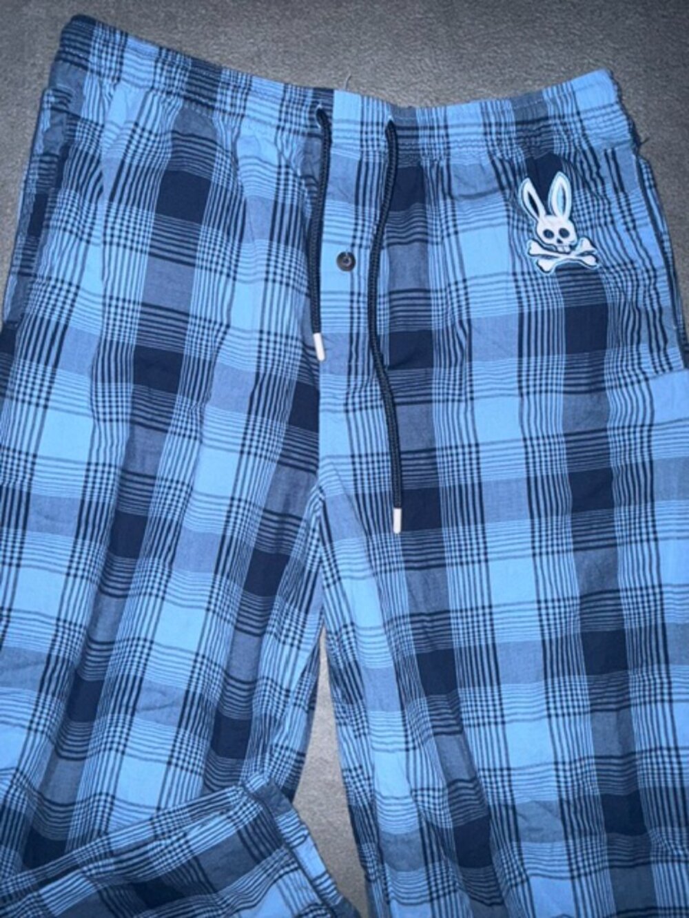 Psycho Bunny Men's Pajama Jounge Pants Blue Plaid Cotton Size XL - Picture 2 of 6
